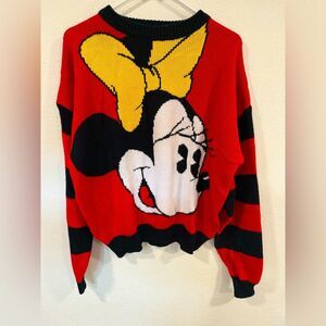 Vintage Mickey & Co Disney Minnie Big Face Sweater Red Black L EUC